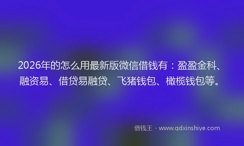 2026年的怎么用最新版微信借钱有：盈盈金科、融资易、借贷易融贷、飞猪钱包、橄榄钱包等。