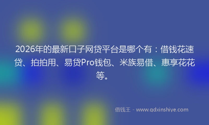 2026年的最新口子网贷平台是哪个有:借钱花速贷、拍拍用、易贷Pro钱包、米族易借、惠享花花等。