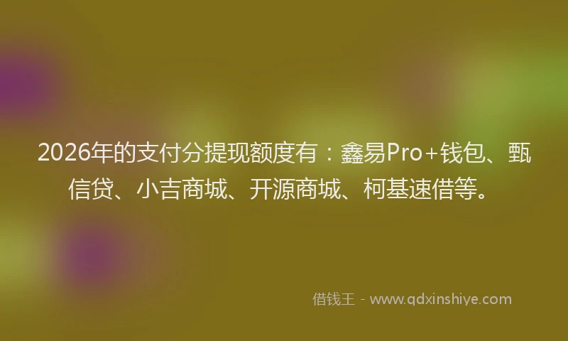 2026年的支付分提现额度有：鑫易Pro+钱包、甄信贷、小吉商城、开源商城、柯基速借等。