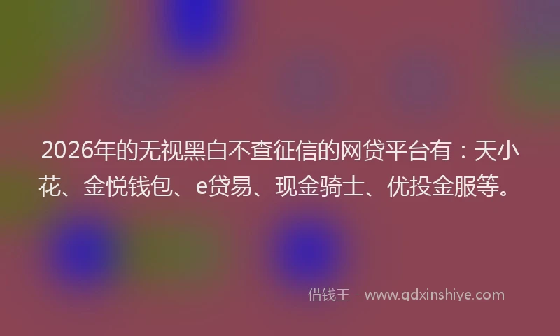 2026年的无视黑白不查征信的网贷平台有：天小花、金悦钱包、e贷易、现金骑士、优投金服等。