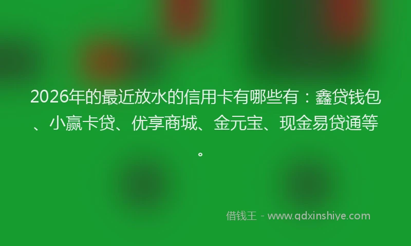 2026年的最近放水的信用卡有哪些有：鑫贷钱包、小赢卡贷、优享商城、金元宝、现金易贷通等。