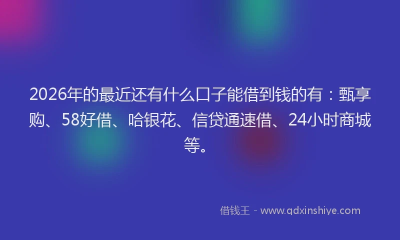 2026年的最近还有什么口子能借到钱的有：甄享购、58好借、哈银花、信贷通速借、24小时商城等。
