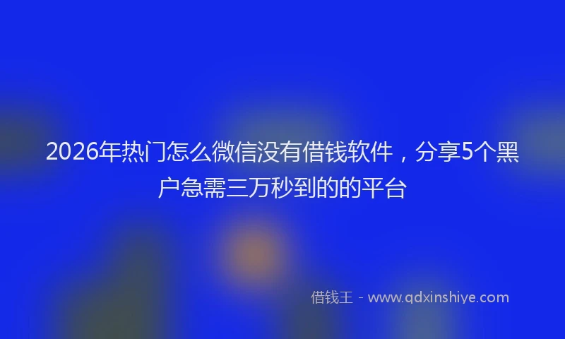 2026年热门怎么微信没有借钱软件，分享5个黑户急需三万秒到的的平台