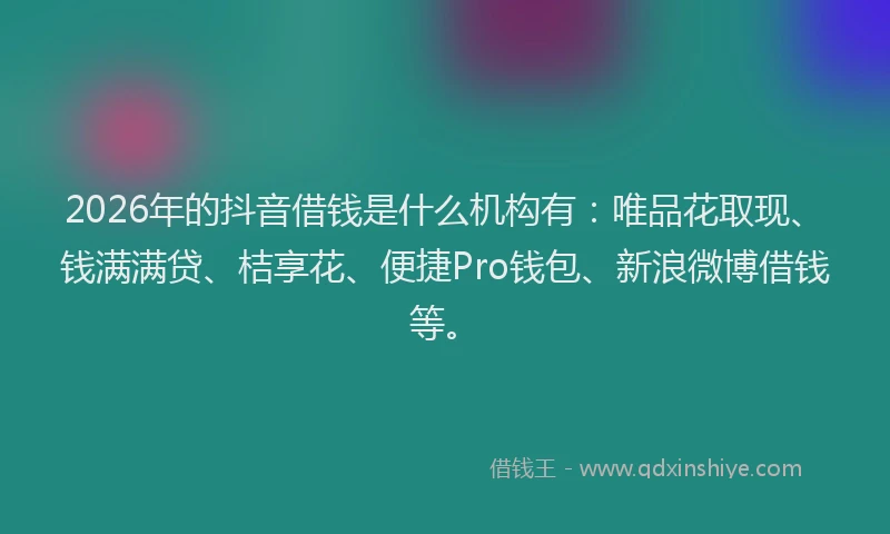 2026年的抖音借钱是什么机构有:唯品花取现、钱满满贷、桔享花、便捷Pro钱包、新浪微博借钱等。