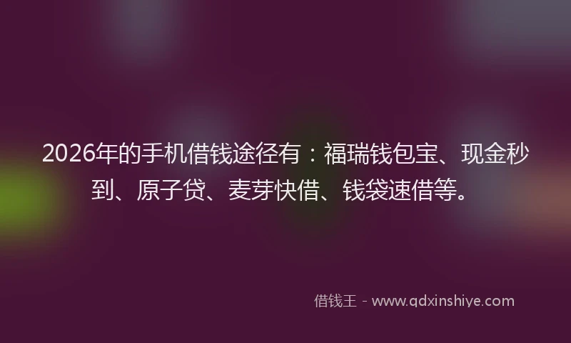 2026年的手机借钱途径有：福瑞钱包宝、现金秒到、原子贷、麦芽快借、钱袋速借等。