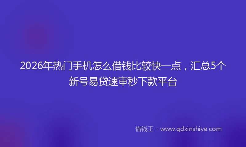2026年热门手机怎么借钱比较快一点，汇总5个新号易贷速审秒下款平台