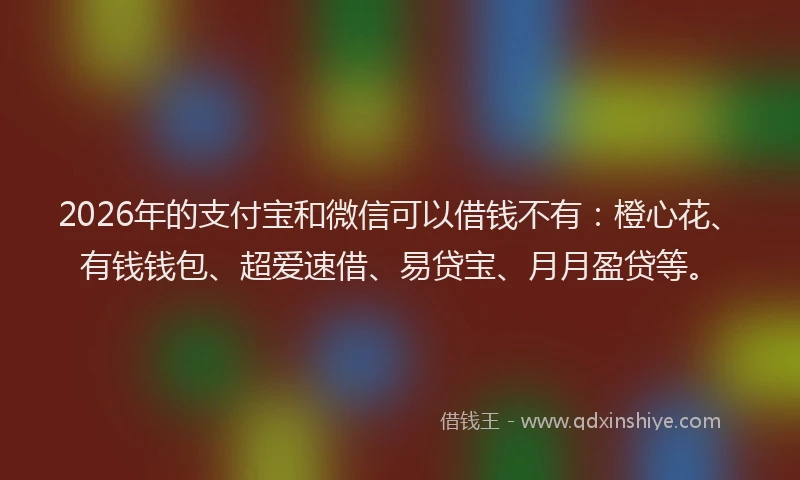 2026年的支付宝和微信可以借钱不有：橙心花、有钱钱包、超爱速借、易贷宝、月月盈贷等。