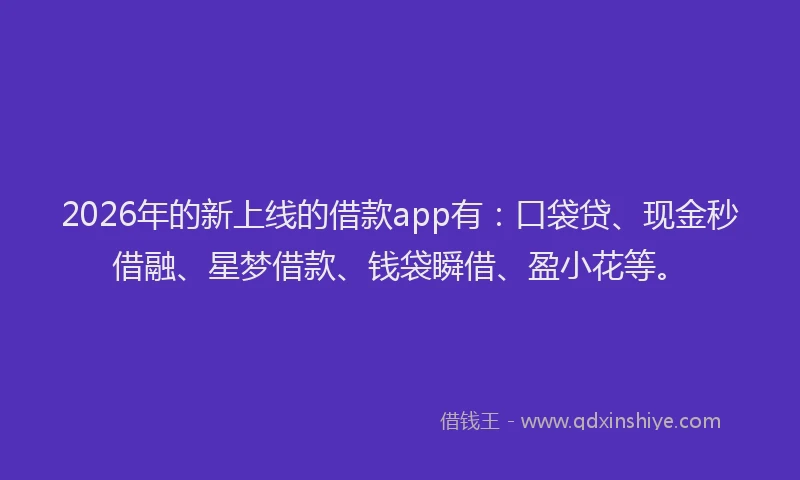 2026年的新上线的借款app有:口袋贷、现金秒借融、星梦借款、钱袋瞬借、盈小花等。