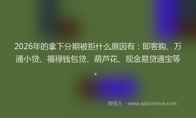 2026年的拿下分期被拒什么原因有：即客购、万通小贷、福禄钱包贷、葫芦花、现金易贷通宝等。