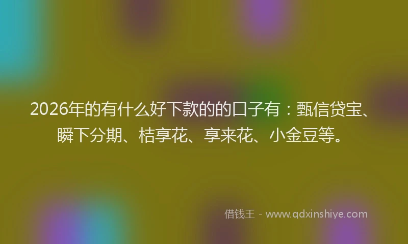 2026年的有什么好下款的的口子有：甄信贷宝、瞬下分期、桔享花、享来花、小金豆等。