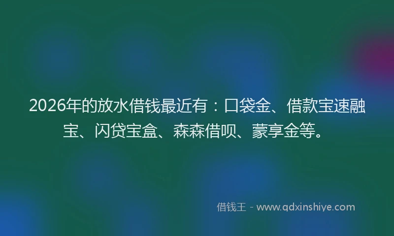 2026年的放水借钱最近有：口袋金、借款宝速融宝、闪贷宝盒、森森借呗、蒙享金等。
