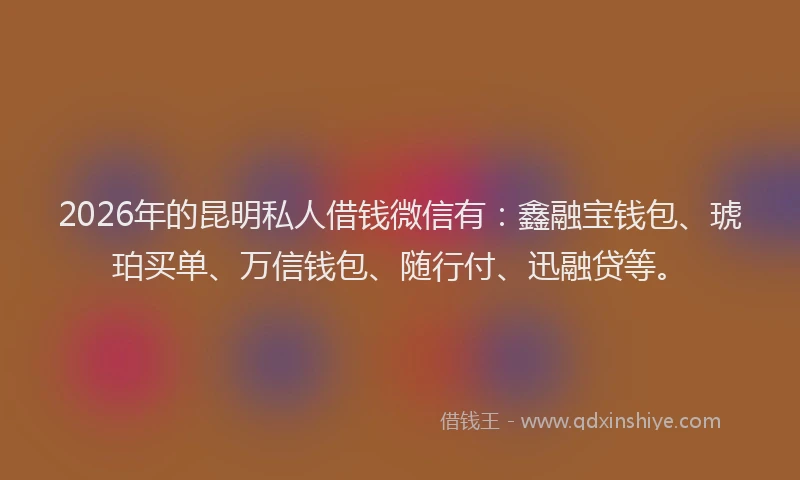 2026年的昆明私人借钱微信有：鑫融宝钱包、琥珀买单、万信钱包、随行付、迅融贷等。