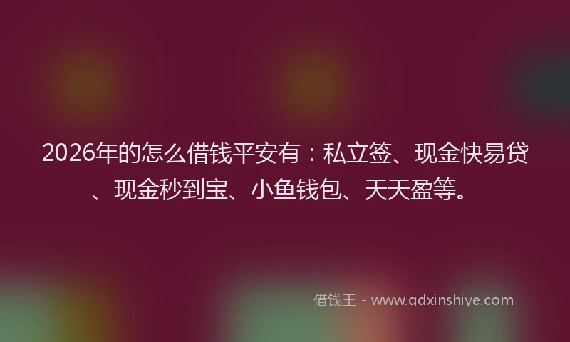 2026年的怎么借钱平安有：私立签、现金快易贷、现金秒到宝、小鱼钱包、天天盈等。