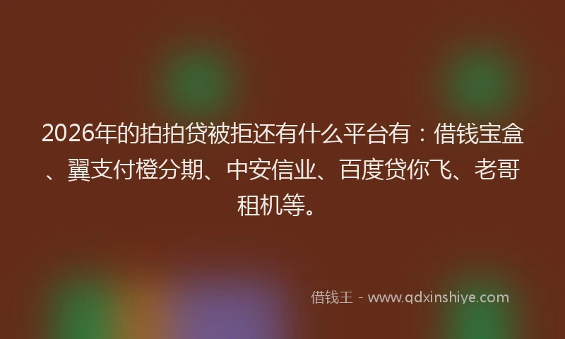 2026年的拍拍贷被拒还有什么平台有：借钱宝盒、翼支付橙分期、中安信业、百度贷你飞、老哥租机等。
