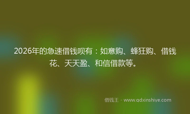 2026年的急速借钱呗有:如意购、蜂狂购、借钱花、天天盈、和信借款等。