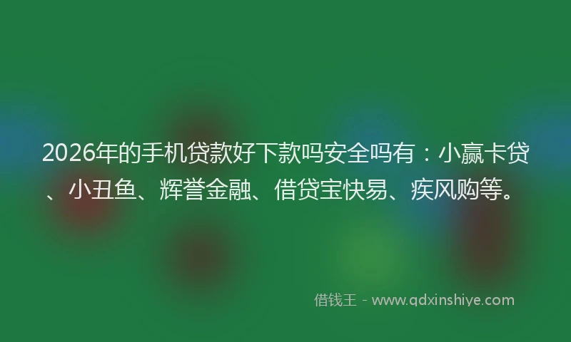 2026年的手机贷款好下款吗安全吗有：小赢卡贷、小丑鱼、辉誉金融、借贷宝快易、疾风购等。