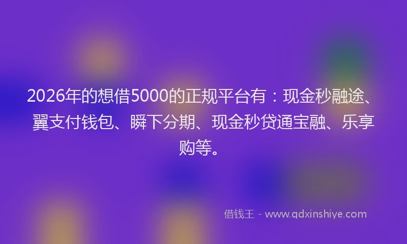 2026年的想借5000的正规平台有：现金秒融途、翼支付钱包、瞬下分期、现金秒贷通宝融、乐享购等。
