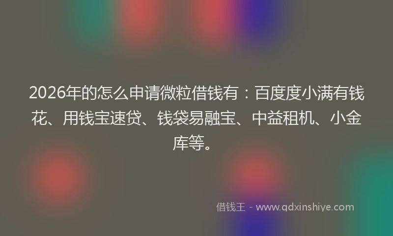 2026年的怎么申请微粒借钱有：百度度小满有钱花、用钱宝速贷、钱袋易融宝、中益租机、小金库等。