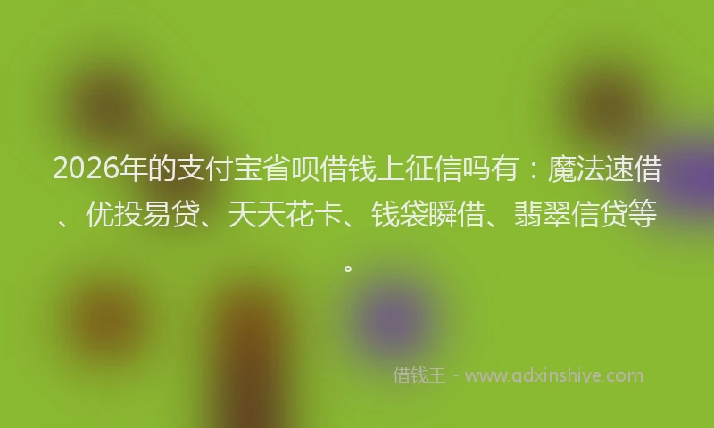 2026年的支付宝省呗借钱上征信吗有：魔法速借、优投易贷、天天花卡、钱袋瞬借、翡翠信贷等。