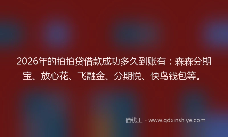 2026年的拍拍贷借款成功多久到账有：森森分期宝、放心花、飞融金、分期悦、快鸟钱包等。