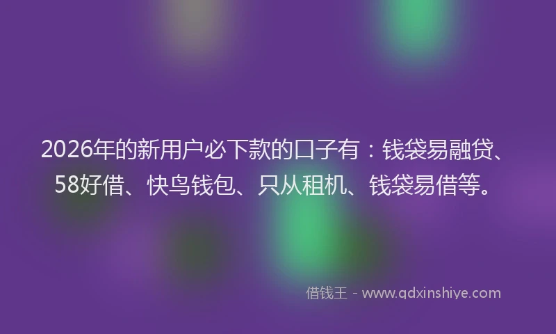 2026年的新用户必下款的口子有：钱袋易融贷、58好借、快鸟钱包、只从租机、钱袋易借等。