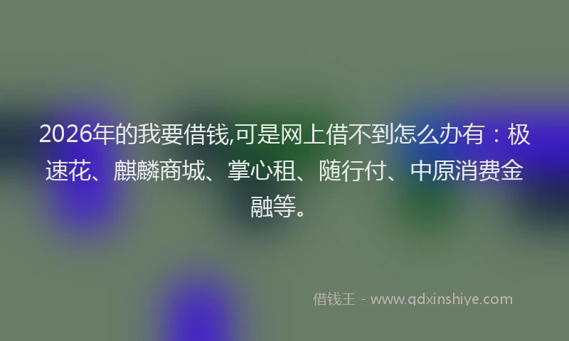 2026年的我要借钱,可是网上借不到怎么办有:极速花、麒麟商城、掌心租、随行付、中原消费金融等。