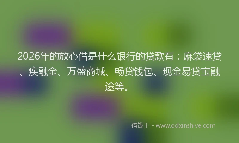2026年的放心借是什么银行的贷款有:麻袋速贷、疾融金、万盛商城、畅贷钱包、现金易贷宝融途等。