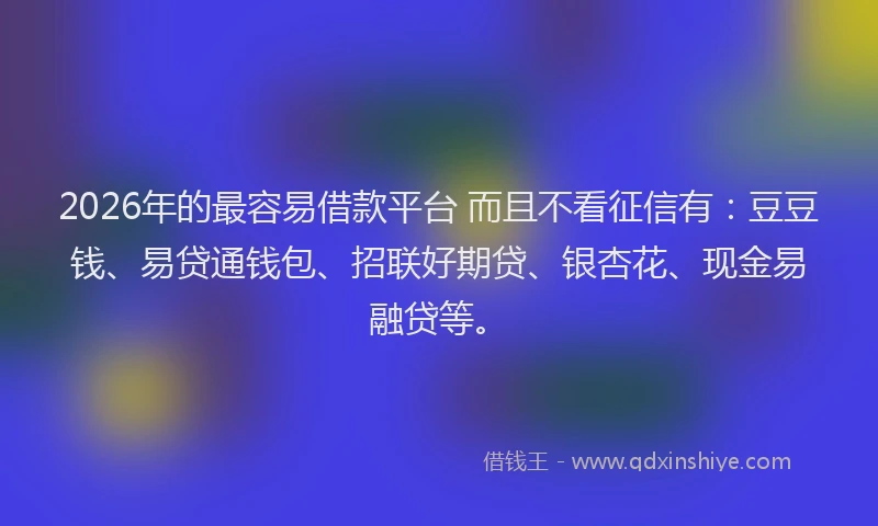2026年的最容易借款平台 而且不看征信有:豆豆钱、易贷通钱包、招联好期贷、银杏花、现金易融贷等。