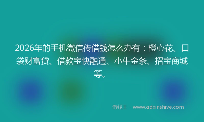 2026年的手机微信传借钱怎么办有：橙心花、口袋财富贷、借款宝快融通、小牛金条、招宝商城等。