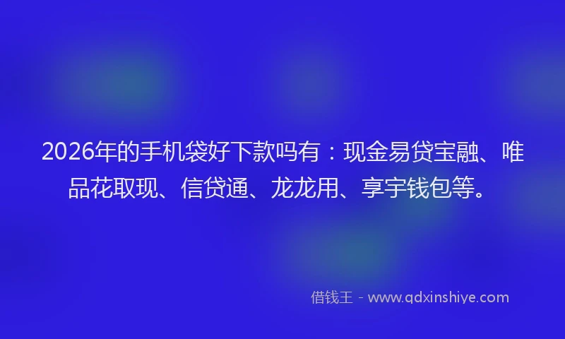 2026年的手机袋好下款吗有：现金易贷宝融、唯品花取现、信贷通、龙龙用、享宇钱包等。