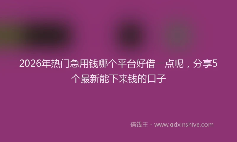 2026年热门急用钱哪个平台好借一点呢，分享5个最新能下来钱的口子