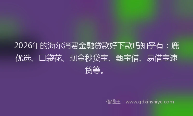 2026年的海尔消费金融贷款好下款吗知乎有：鹿优选、口袋花、现金秒贷宝、甄宝借、易借宝速贷等。