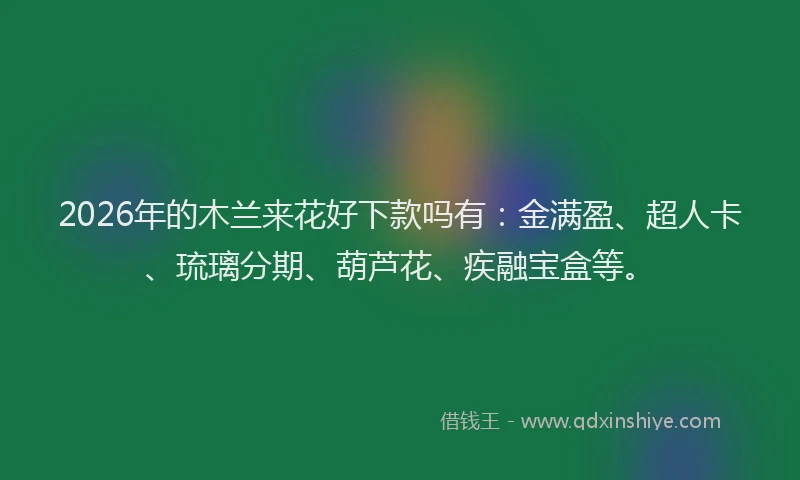 2026年的木兰来花好下款吗有：金满盈、超人卡、琉璃分期、葫芦花、疾融宝盒等。
