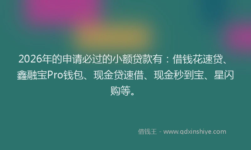 2026年的申请必过的小额贷款有：借钱花速贷、鑫融宝Pro钱包、现金贷速借、现金秒到宝、星闪购等。