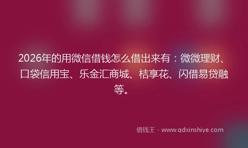 2026年的用微信借钱怎么借出来有：微微理财、口袋信用宝、乐金汇商城、桔享花、闪借易贷融等。