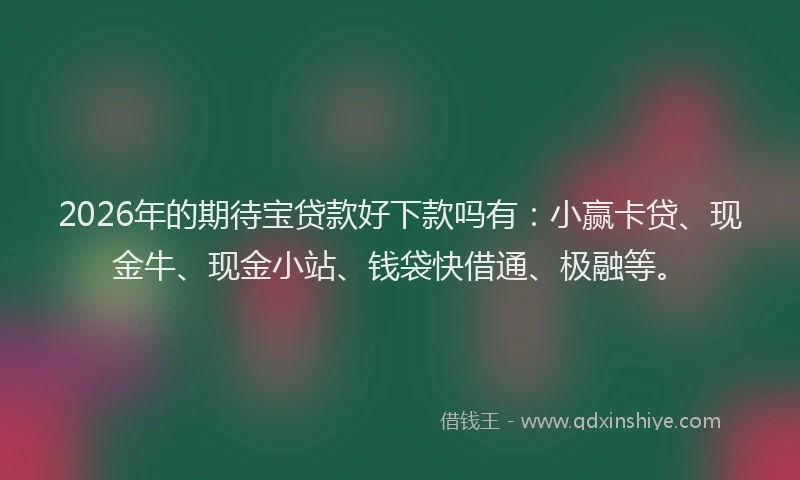 2026年的期待宝贷款好下款吗有:小赢卡贷、现金牛、现金小站、钱袋快借通、极融等。