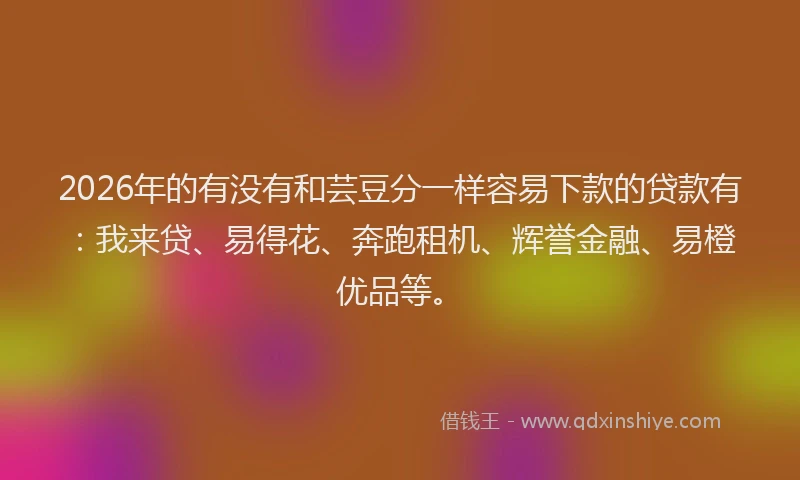 2026年的有没有和芸豆分一样容易下款的贷款有：我来贷、易得花、奔跑租机、辉誉金融、易橙优品等。