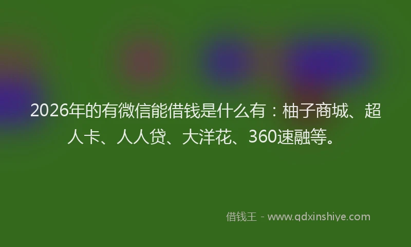 2026年的有微信能借钱是什么有：柚子商城、超人卡、人人贷、大洋花、360速融等。