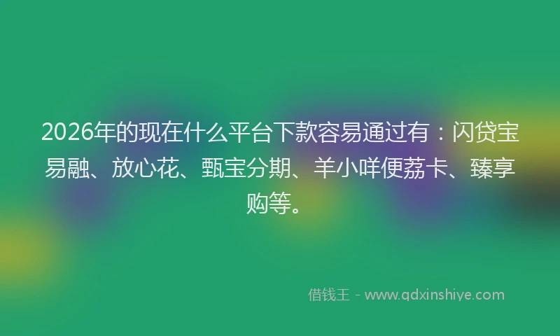 2026年的现在什么平台下款容易通过有：闪贷宝易融、放心花、甄宝分期、羊小咩便荔卡、臻享购等。