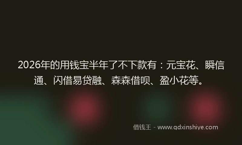 2026年的用钱宝半年了不下款有：元宝花、瞬信通、闪借易贷融、森森借呗、盈小花等。