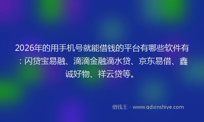2026年的用手机号就能借钱的平台有哪些软件有:闪贷宝易融、滴滴金融滴水贷、京东易借、鑫诚好物、祥云贷等。