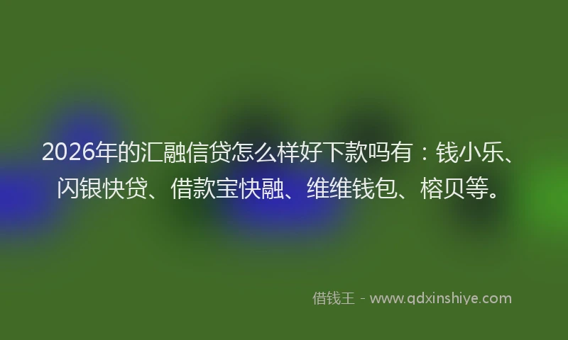 2026年的汇融信贷怎么样好下款吗有：钱小乐、闪银快贷、借款宝快融、维维钱包、榕贝等。