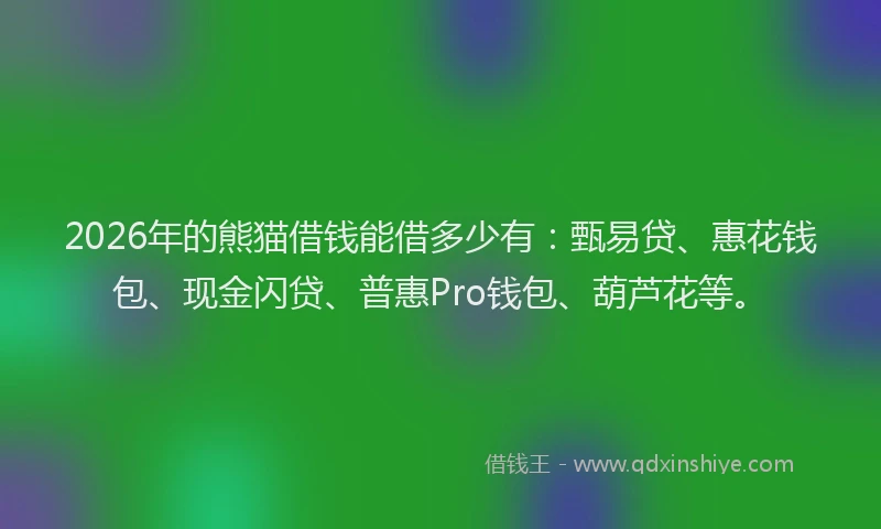 2026年的熊猫借钱能借多少有：甄易贷、惠花钱包、现金闪贷、普惠Pro钱包、葫芦花等。