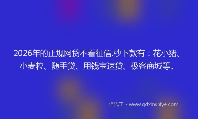 2026年的正规网贷不看征信,秒下款有：花小猪、小麦粒、随手贷、用钱宝速贷、极客商城等。