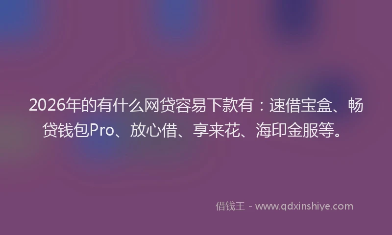 2026年的有什么网贷容易下款有：速借宝盒、畅贷钱包Pro、放心借、享来花、海印金服等。