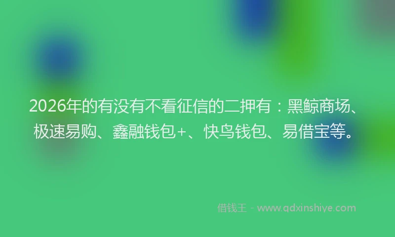 2026年的有没有不看征信的二押有：黑鲸商场、极速易购、鑫融钱包+、快鸟钱包、易借宝等。