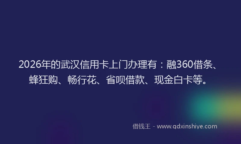2026年的武汉信用卡上门办理有：融360借条、蜂狂购、畅行花、省呗借款、现金白卡等。