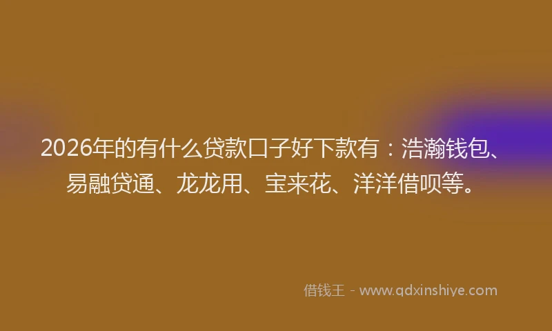 2026年的有什么贷款口子好下款有：浩瀚钱包、易融贷通、龙龙用、宝来花、洋洋借呗等。