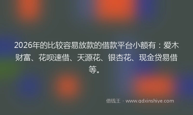 2026年的比较容易放款的借款平台小额有：爱木财富、花呗速借、天源花、银杏花、现金贷易借等。