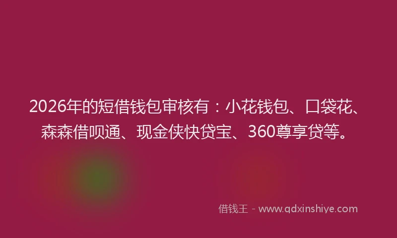 2026年的短借钱包审核有：小花钱包、口袋花、森森借呗通、现金侠快贷宝、360尊享贷等。